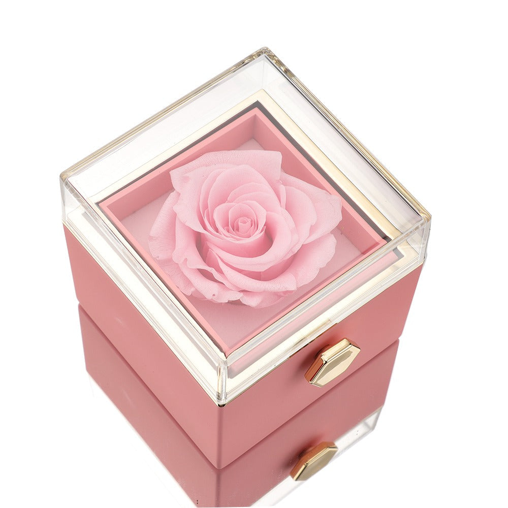 Rozenbox met Zilveren Ring en Echte Roos