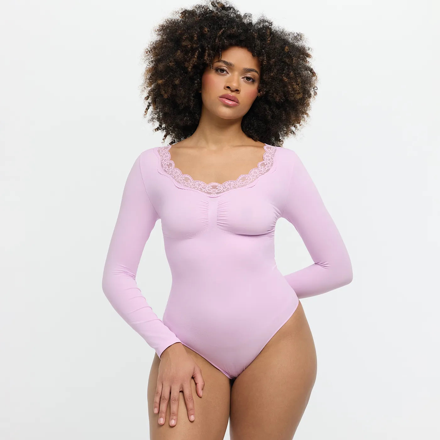 Kanten shapewear bodysuit met lange mouw en string