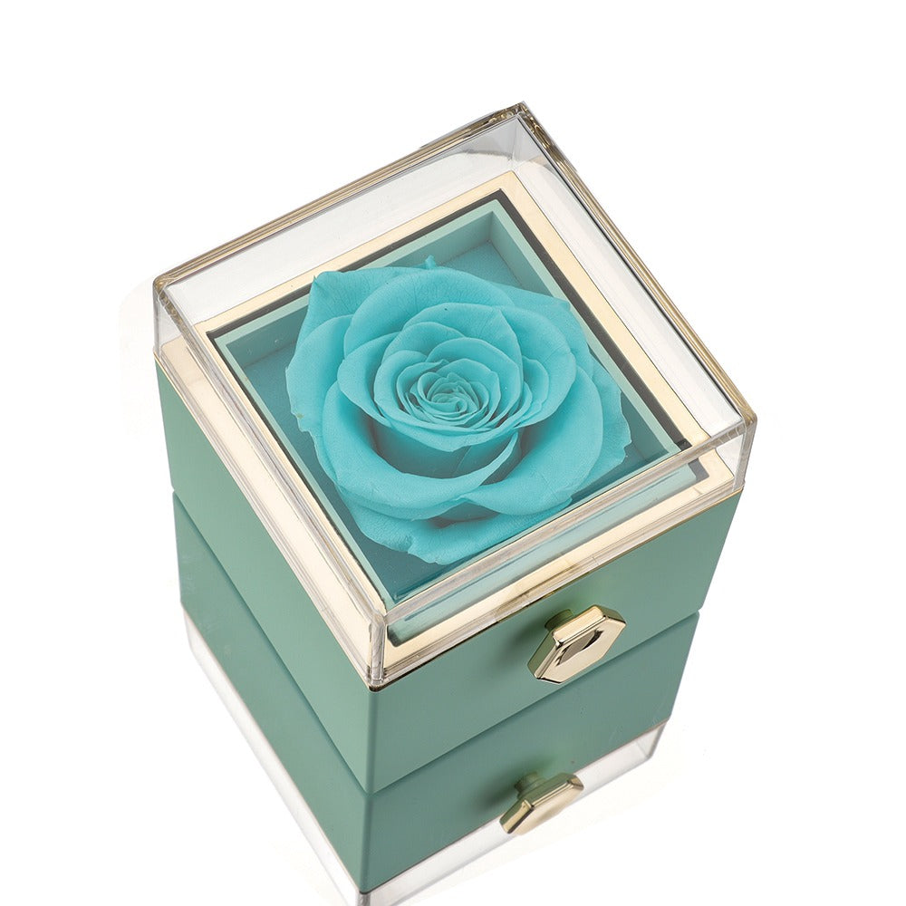 Rozenbox met Zilveren Ring en Echte Roos