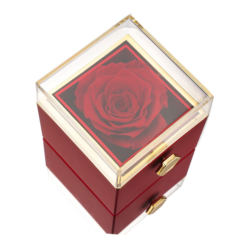 Rozenbox met Zilveren Ring en Echte Roos