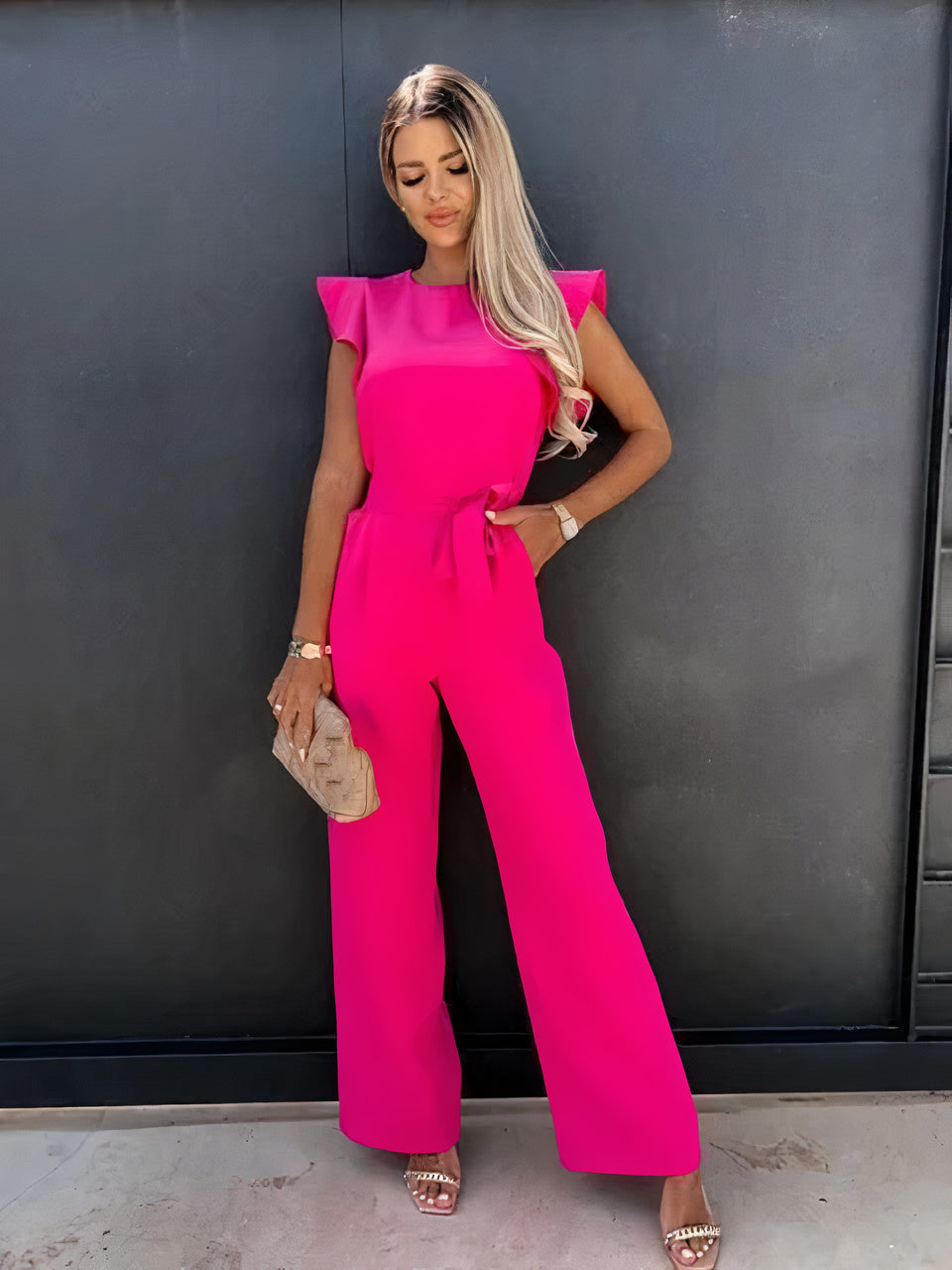 Jumpsuit met Korte Mouwen en Ceintuur – Noa