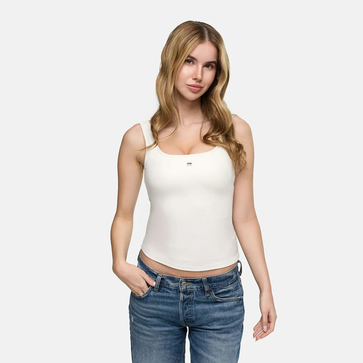 Katoenen tanktop met ingebouwde push-up bh
