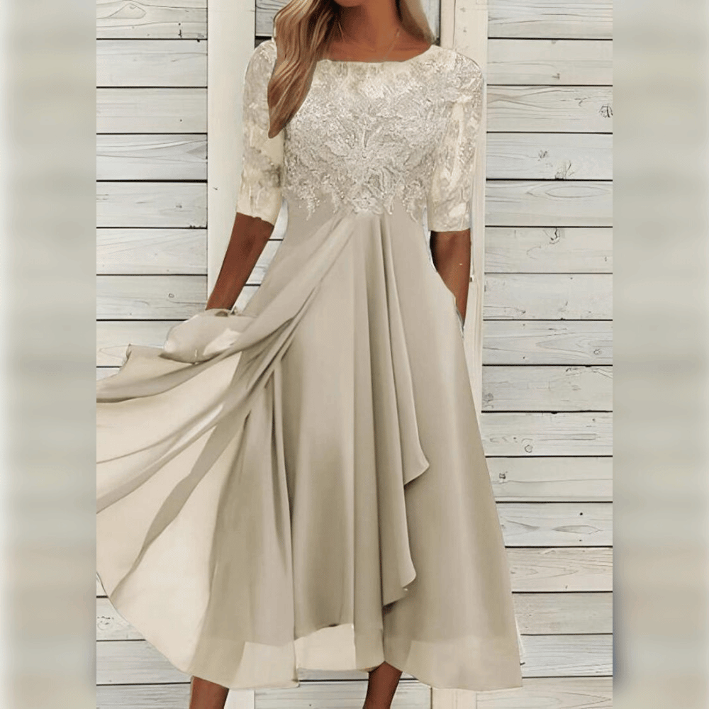 Kanten chiffon jurk met halflange mouwen – Lila