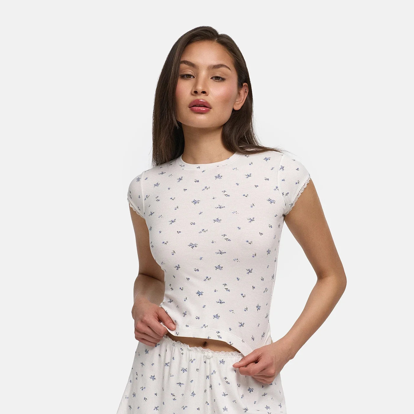 Zacht rib pyjamashirt voor nacht en lounge