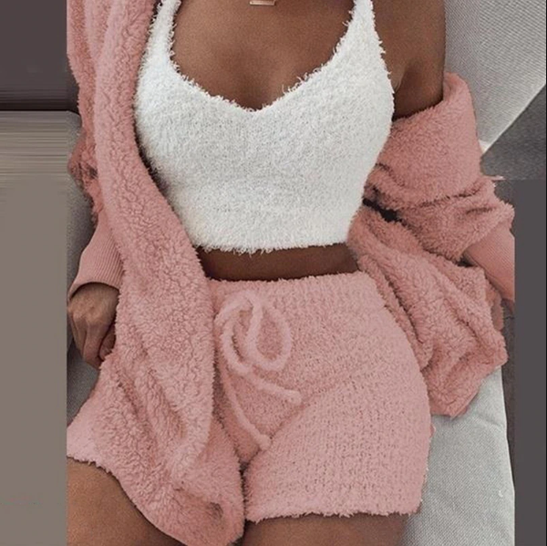 Gebreide driedelige set van fleece sherpa