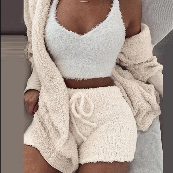 Gebreide driedelige set van fleece sherpa