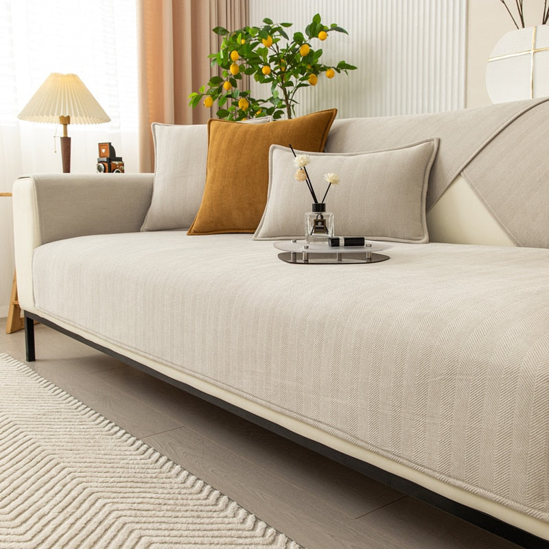 Chenille bankhoes met visgraatmotief – VeluraShield