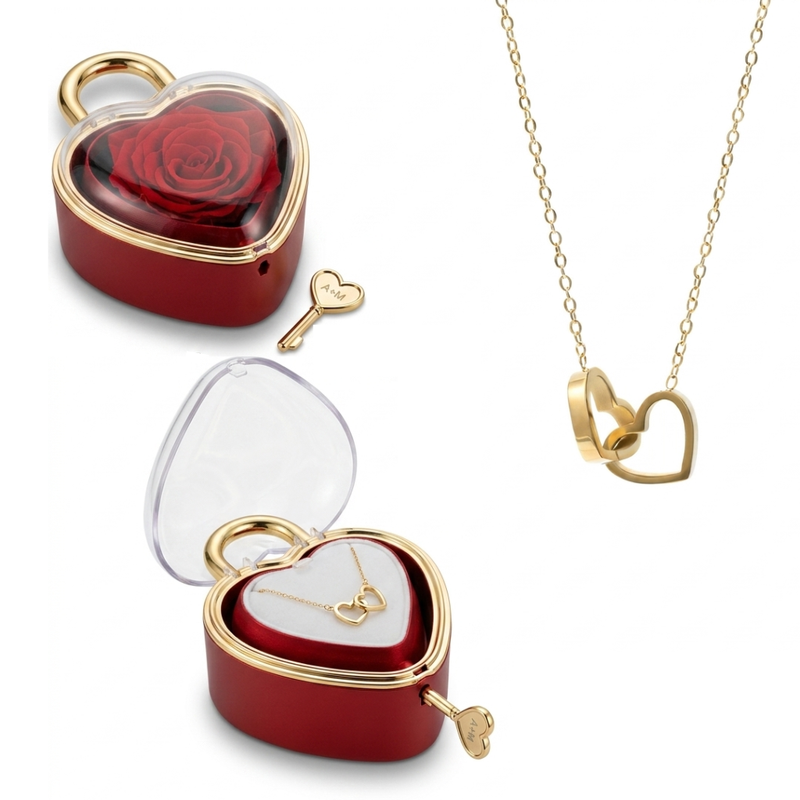 Eeuwige Roos Box met Gegraveerde Ketting