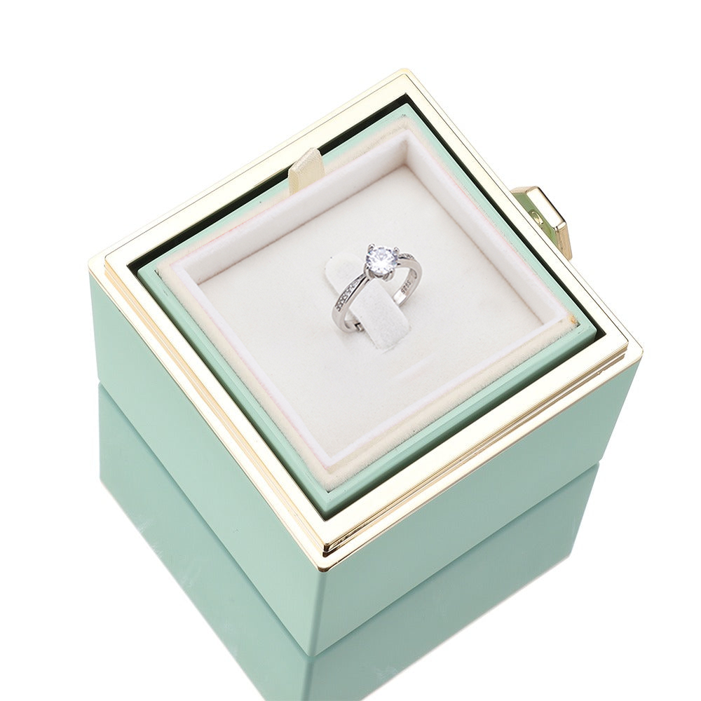 Rozenbox met Zilveren Ring en Echte Roos