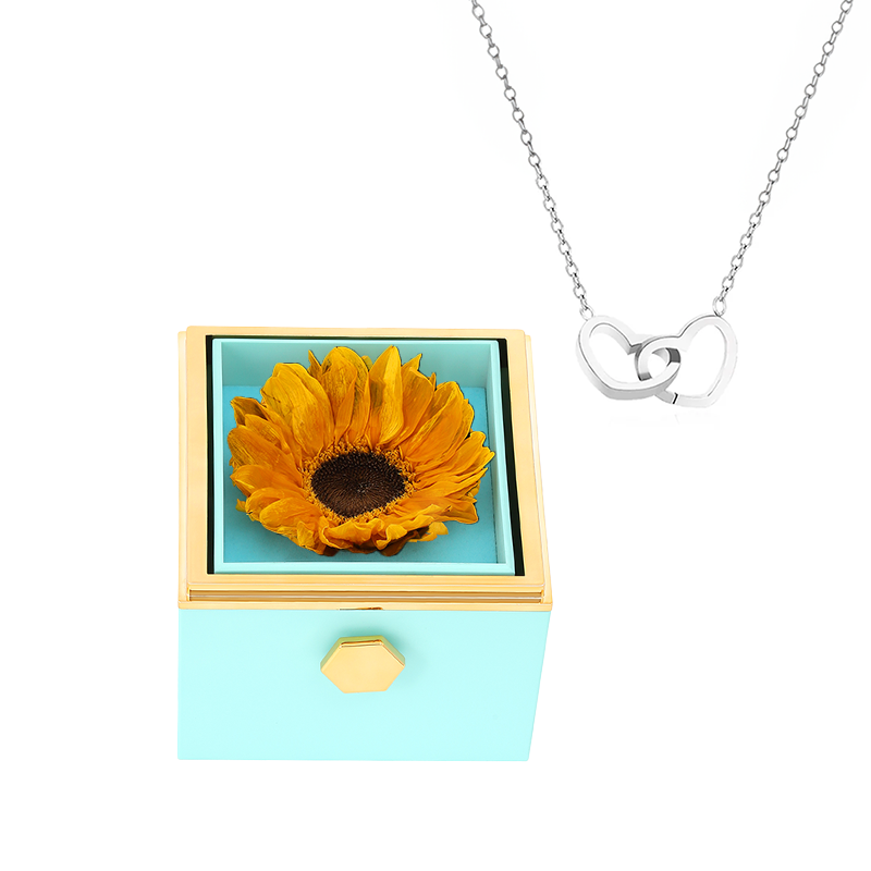Eeuwige Zonnebloembox met Gegraveerde Ketting