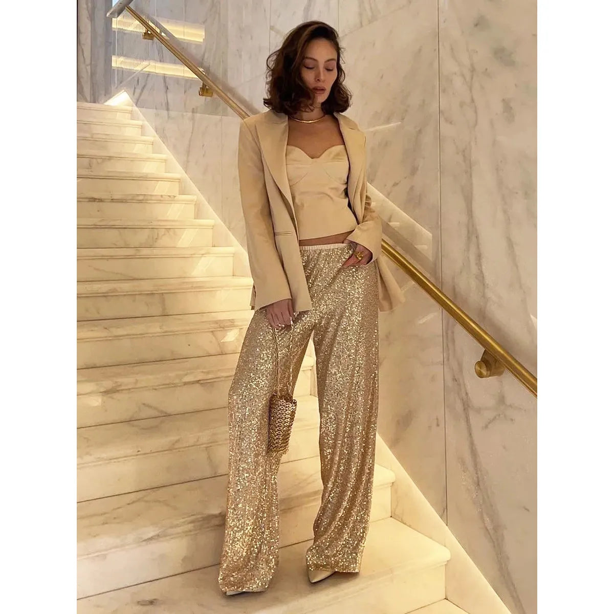 Zijdezachte pailletten broek – Luna