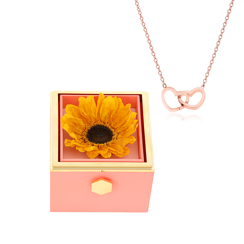 Eeuwige Zonnebloembox met Gegraveerde Ketting