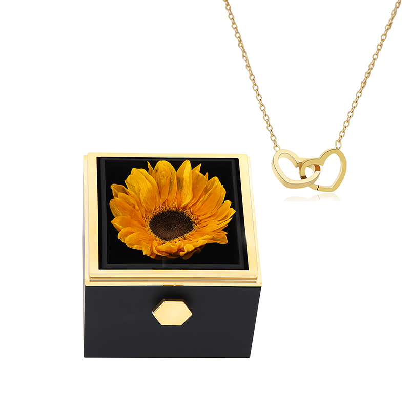 Eeuwige Zonnebloembox met Gegraveerde Ketting