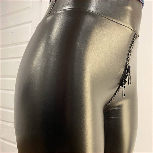 Mat leren broek met rits achter – Lena