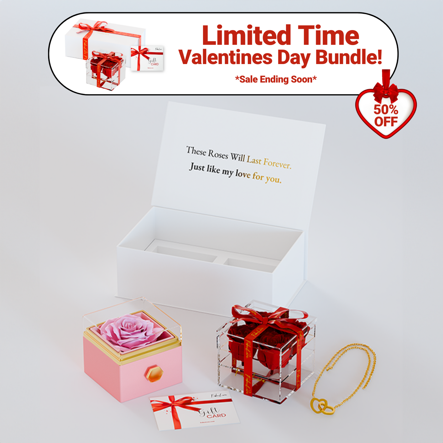 Eeuwige Rozenbox Set met Gegraveerde Ketting