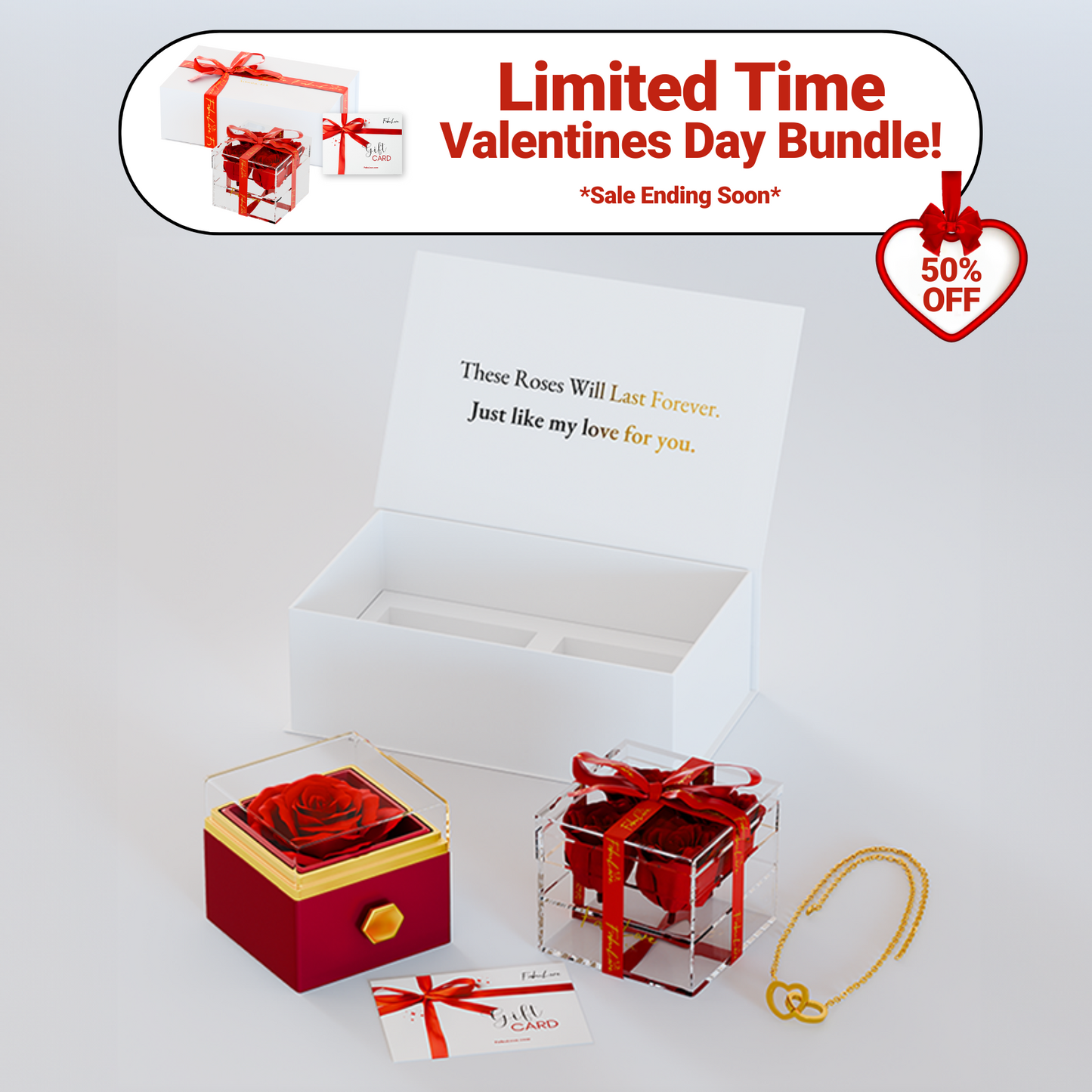 Eeuwige Rozenbox Set met Gegraveerde Ketting