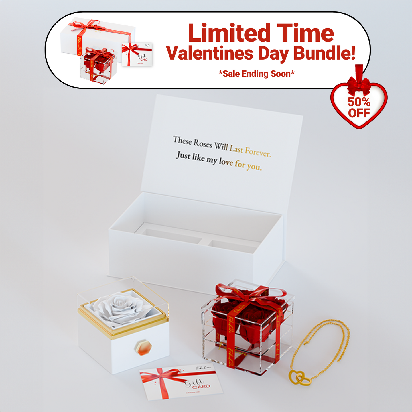 Eeuwige Rozenbox Set met Gegraveerde Ketting