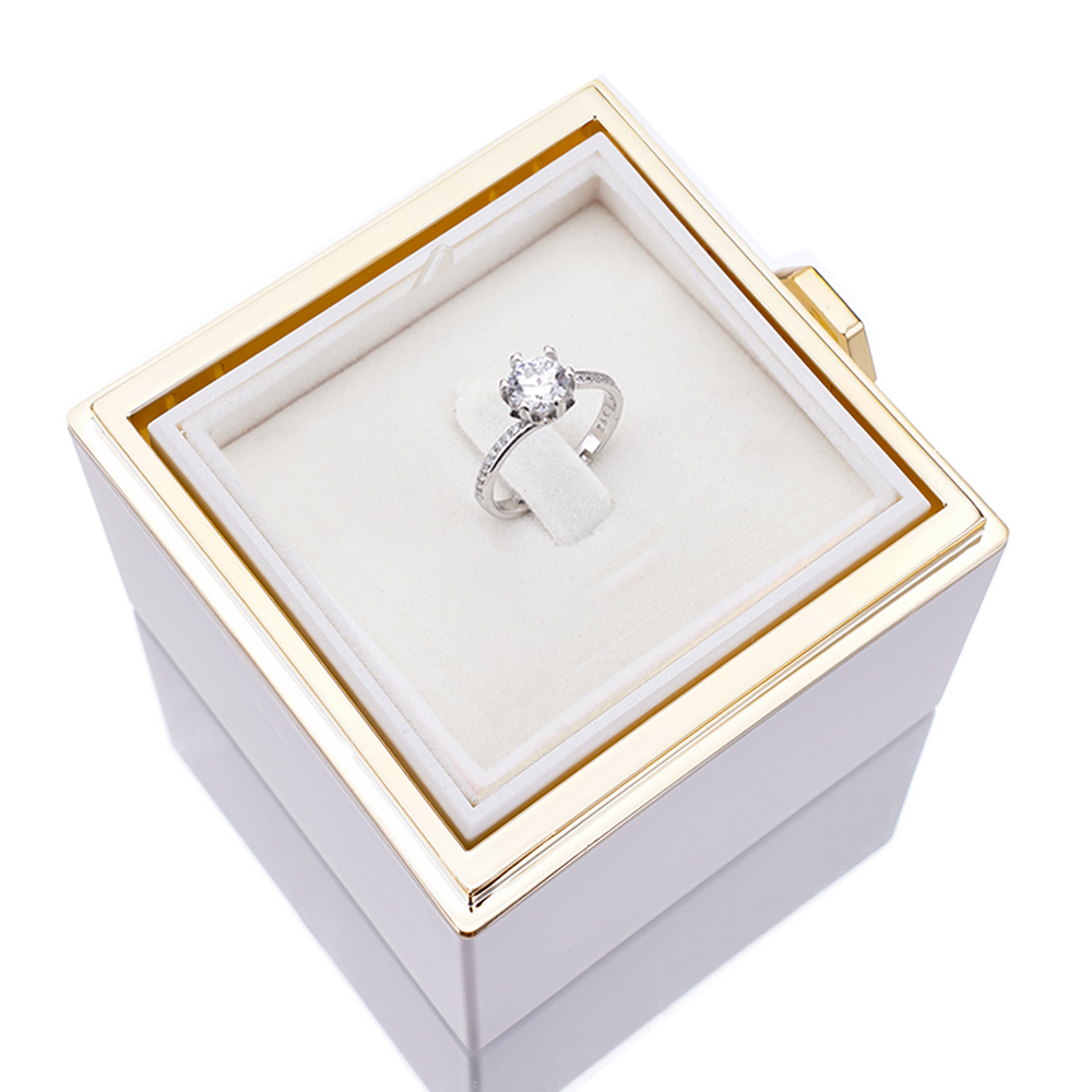 Rozenbox met Zilveren Ring en Echte Roos