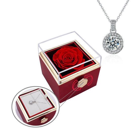 Rozenbox met Zilveren Ketting en Echte Roos