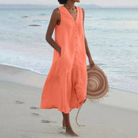 Linnenlook jurk met V-hals – Elara