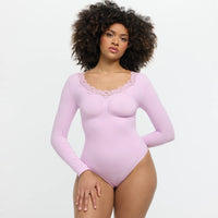Kanten shapewear bodysuit met lange mouw en string