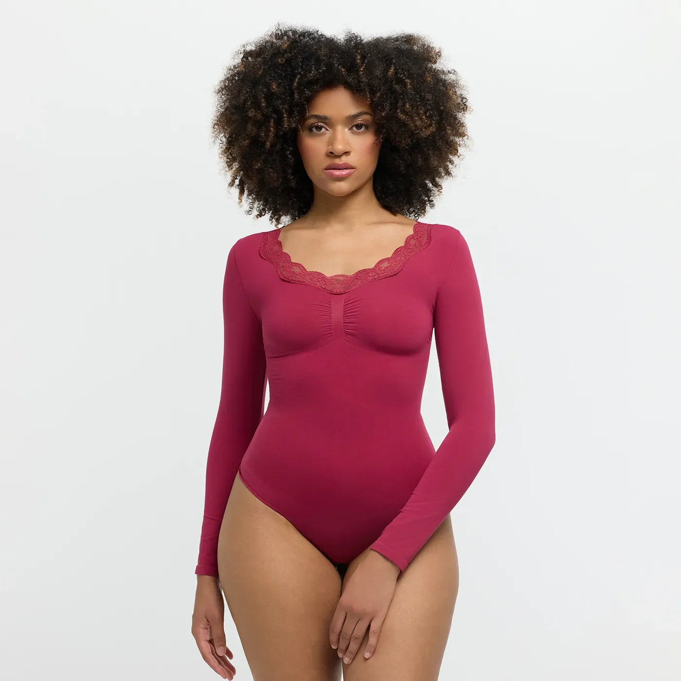 Kanten shapewear bodysuit met lange mouw en string
