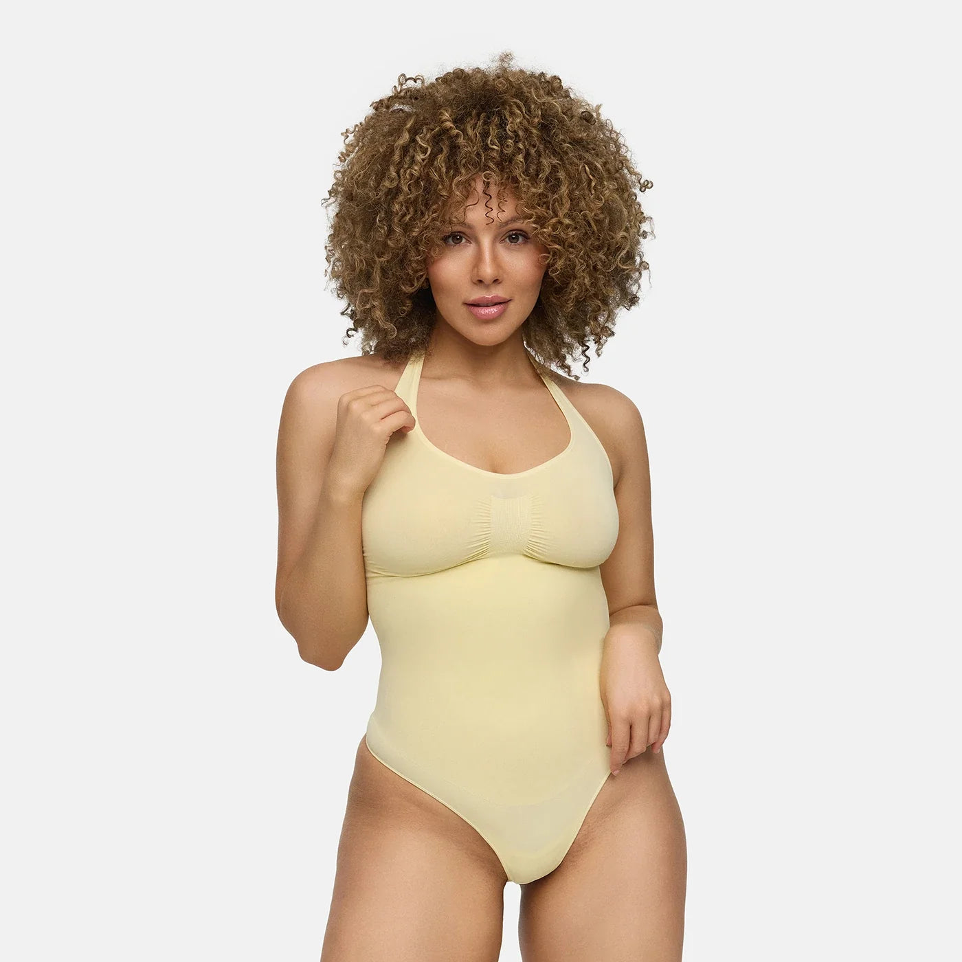 Naadloze shapewear bodysuit met halternek en string