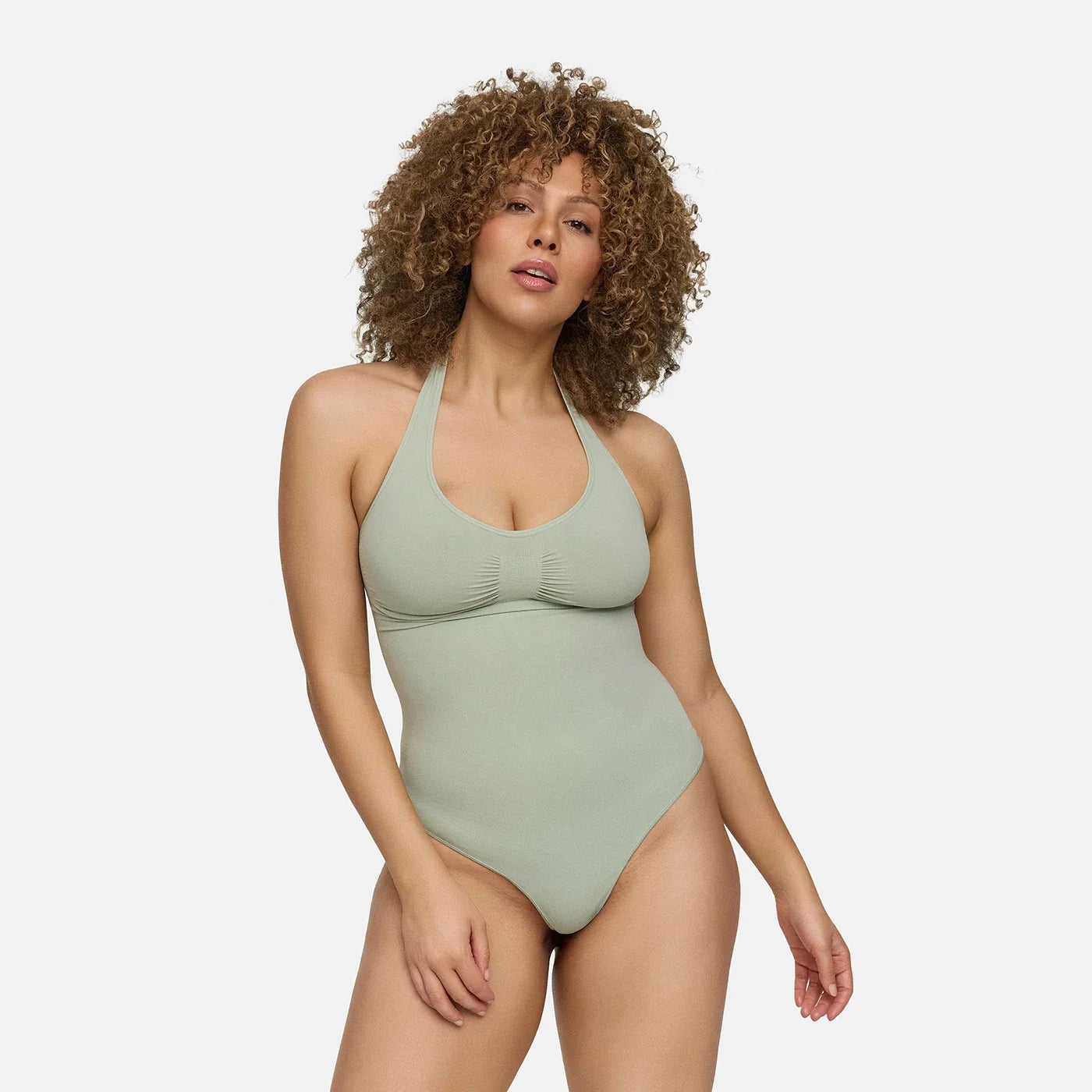 Naadloze shapewear bodysuit met halternek en string