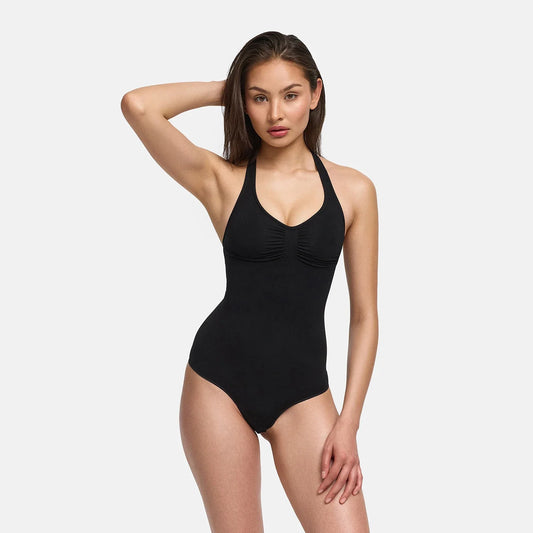 Naadloze shapewear bodysuit met halterhals en string
