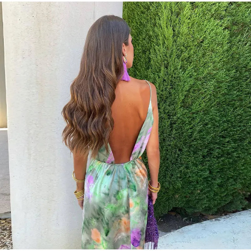 Elegante maxi jurk met print en verstelbare bandjes
