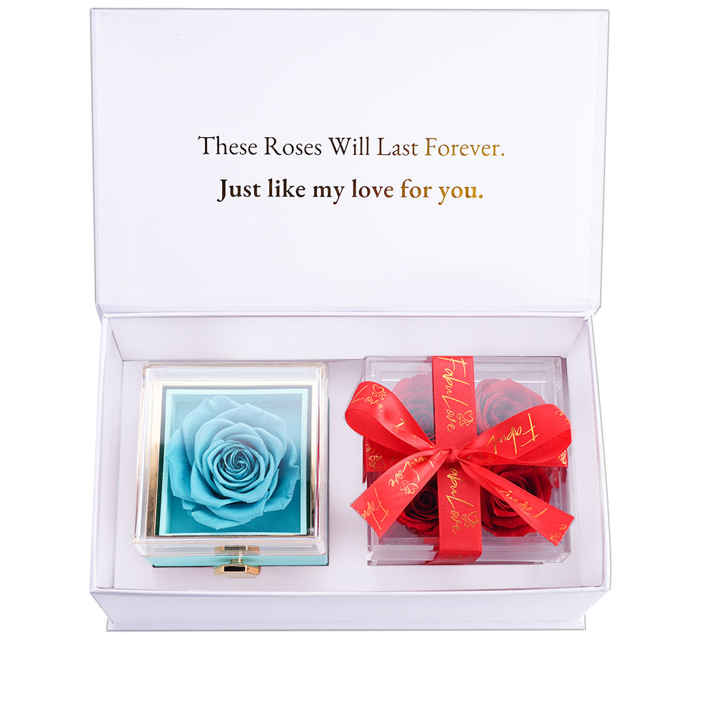 Eeuwige Rozenbox Set met Gegraveerde Ketting