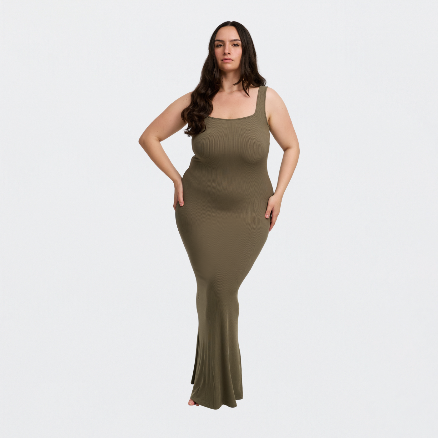 Geribde tanktop maxijurk