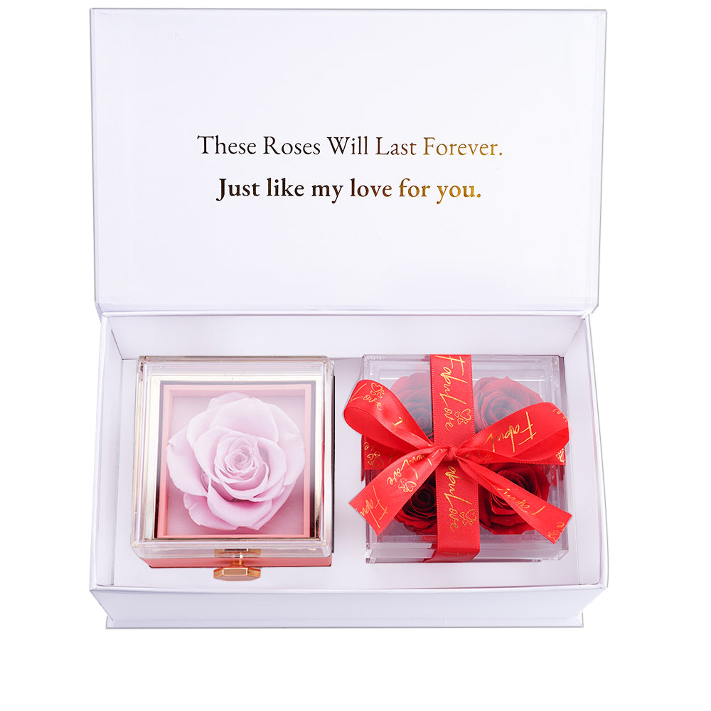 Eeuwige Rozenbox Set met Gegraveerde Ketting