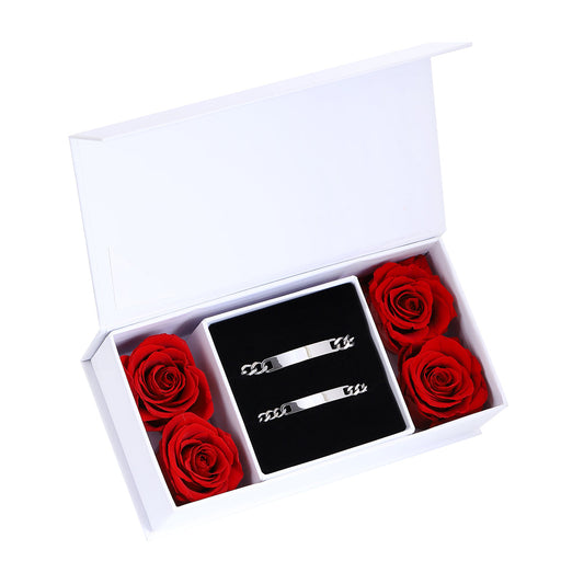 Gegraveerde Armbandenset met Eeuwige Rozenbox