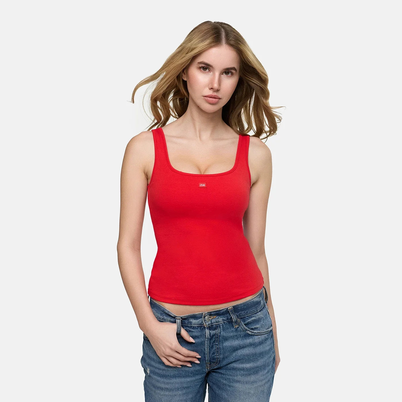 Katoenen tanktop met ingebouwde push-up bh