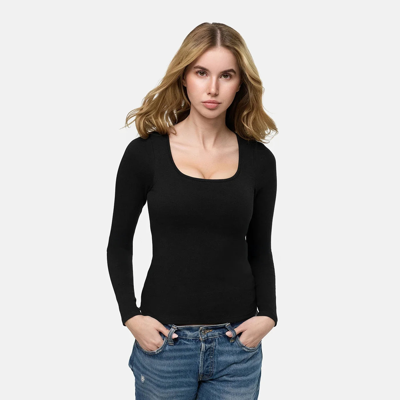 Katoenen longsleeve met ingebouwde push-up bh