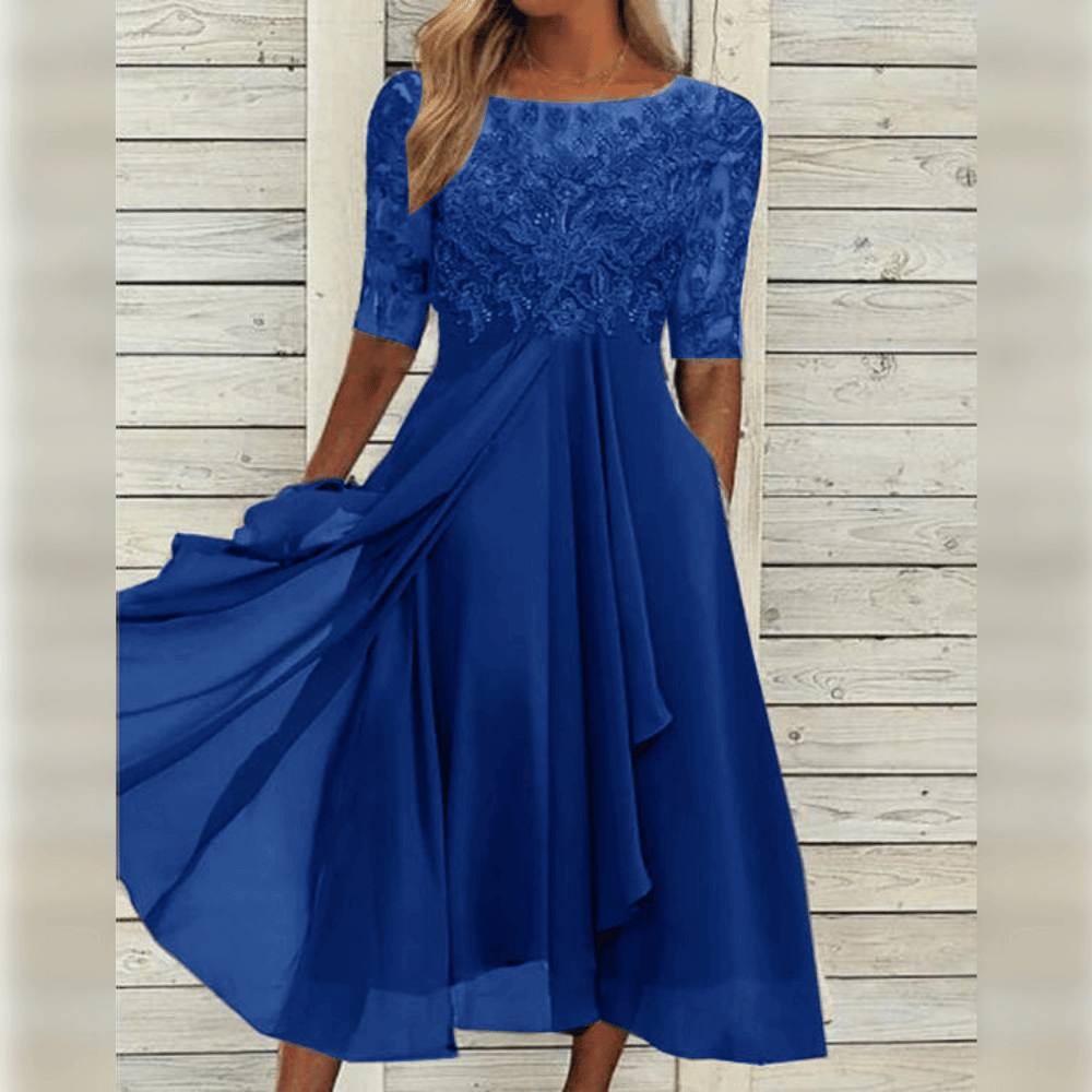 Kanten chiffon jurk met halflange mouwen – Lila