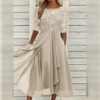 Kanten chiffon jurk met halflange mouwen – Lila