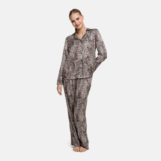 Satijnen pyjamablouse met reverskraag