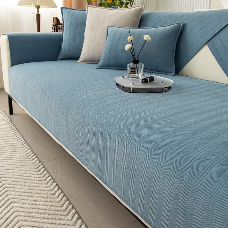 Chenille bankhoes met visgraatmotief – VeluraShield