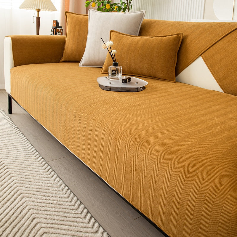 Chenille bankhoes met visgraatmotief – VeluraShield