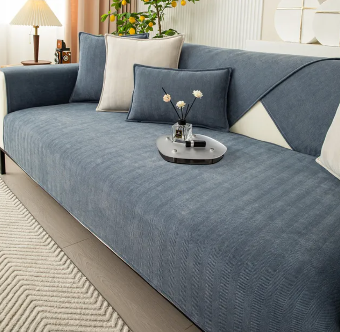 Chenille bankhoes met visgraatmotief – VeluraShield