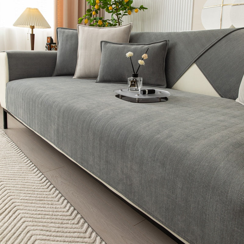 Chenille bankhoes met visgraatmotief – VeluraShield