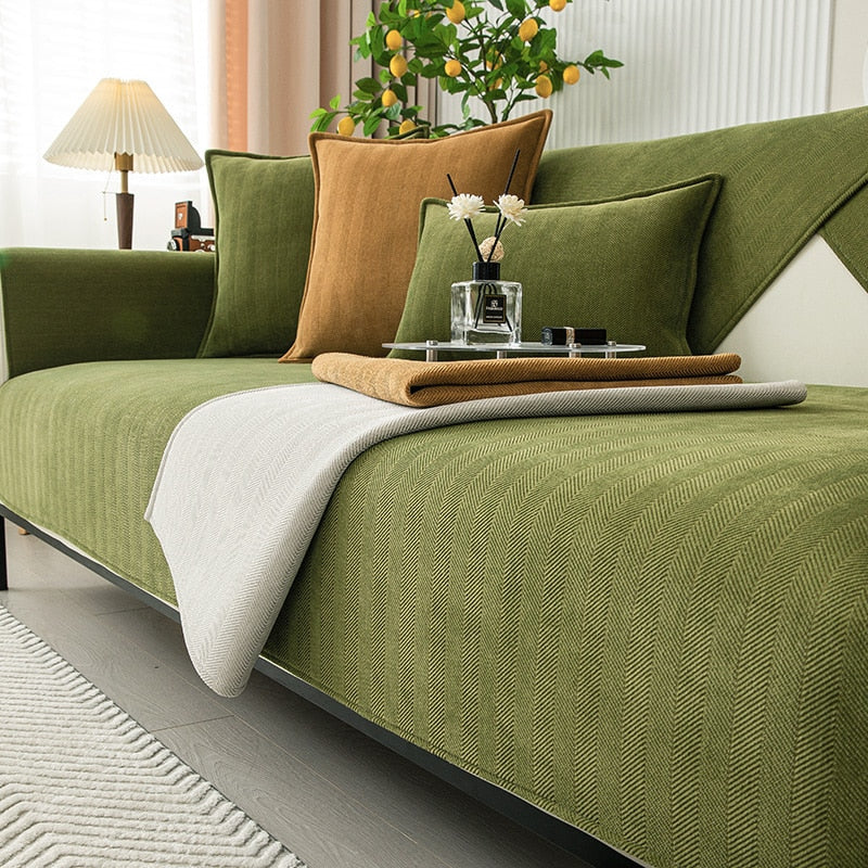 Chenille bankhoes met visgraatmotief – VeluraShield