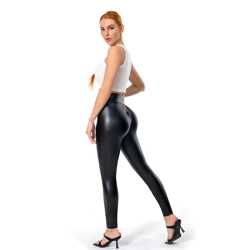 Mat leren broek met rits achter – Lena
