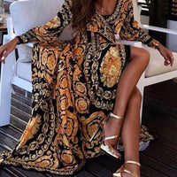 Zomerse boho wikkeljurk met split en v-hals