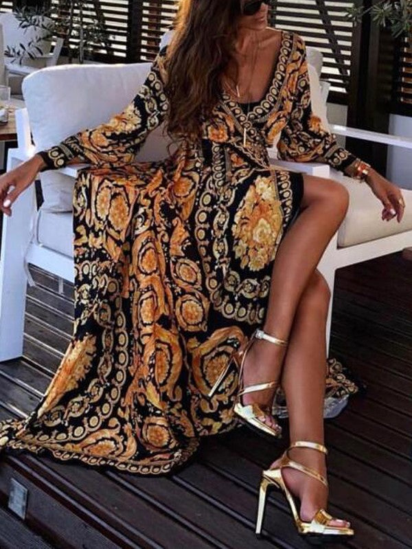 Zomerse boho wikkeljurk met split en v-hals