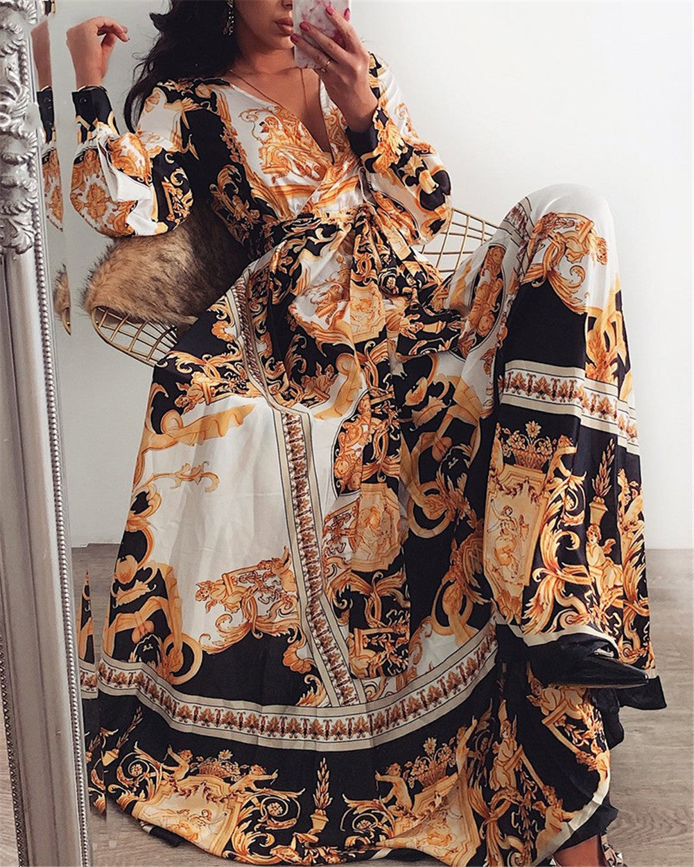 Zomerse boho wikkeljurk met split en v-hals