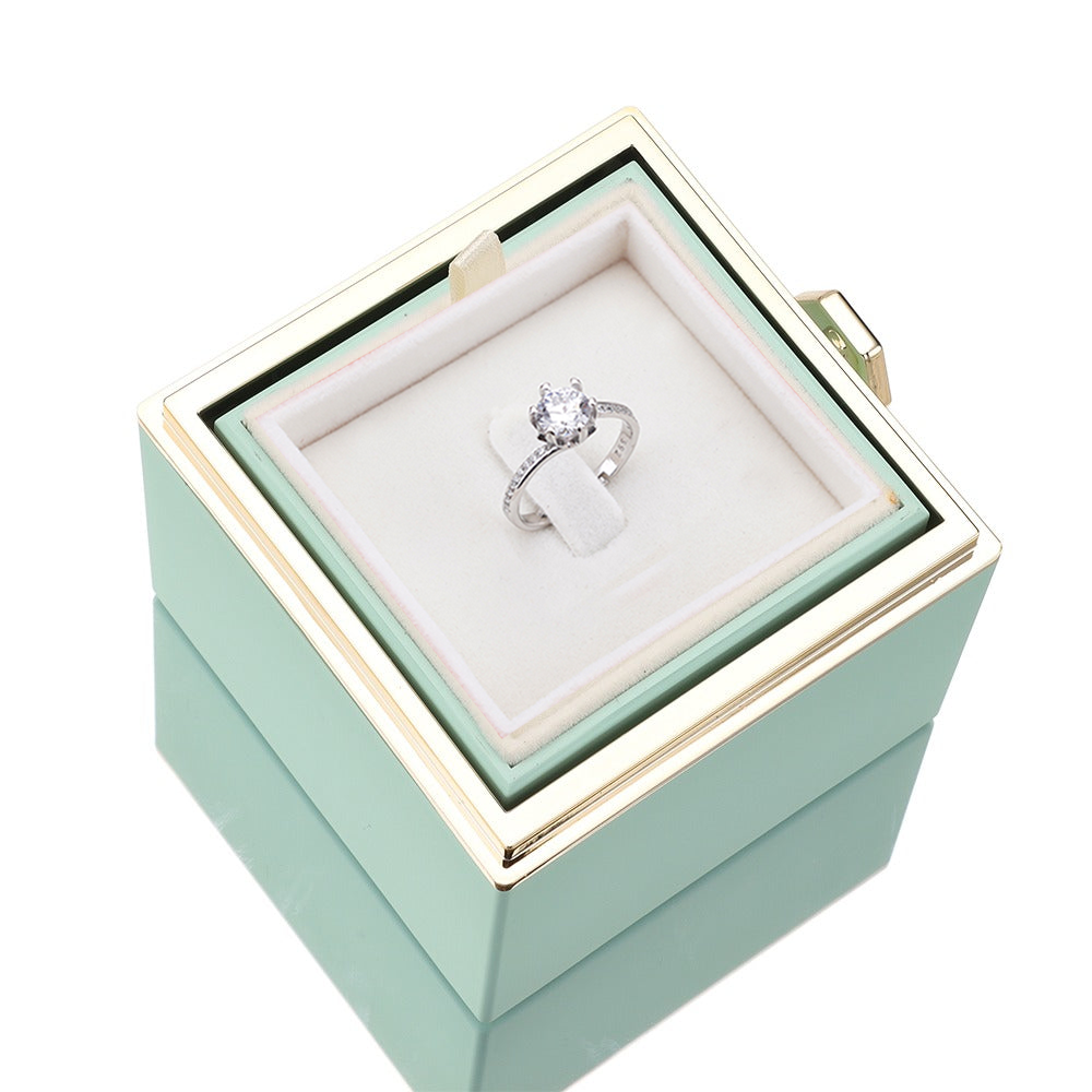 Rozenbox met Zilveren Ring en Echte Roos