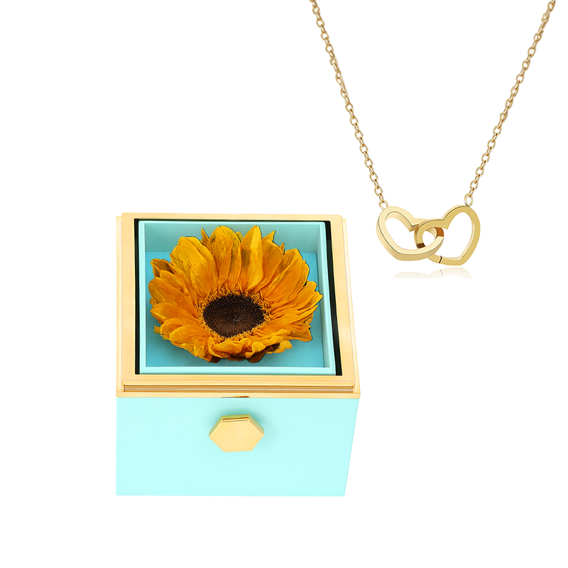 Eeuwige Zonnebloembox met Gegraveerde Ketting